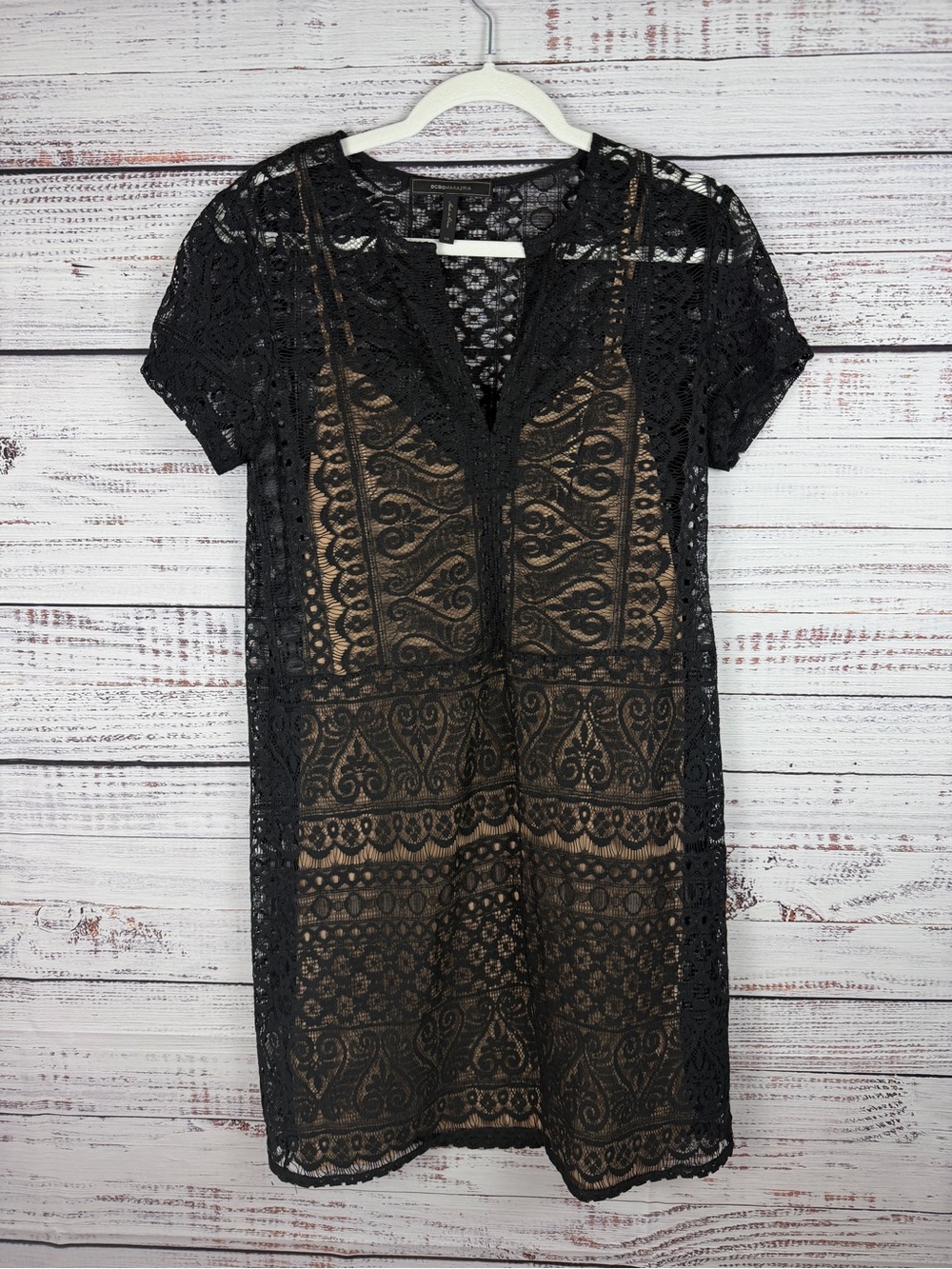 BCBGMAXAZRIA Black Lace Overlay Romper XS